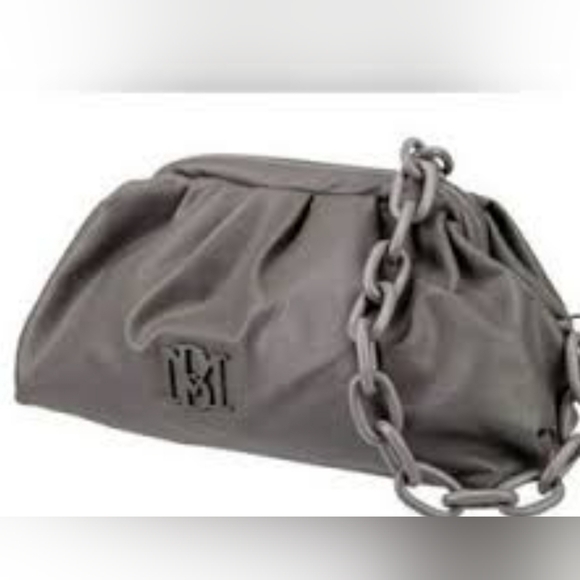 NWT Badgley Mischka Vegan Leather Frame Clutch Taupe BM Logo Convertible Strap - Picture 2 of 10